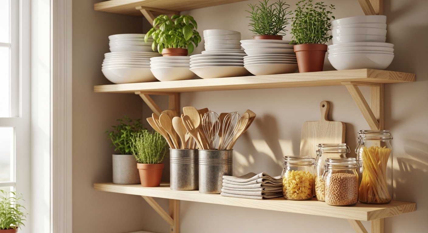 25 Easy Kitchen Shelf Decor On A Budget for Beginners